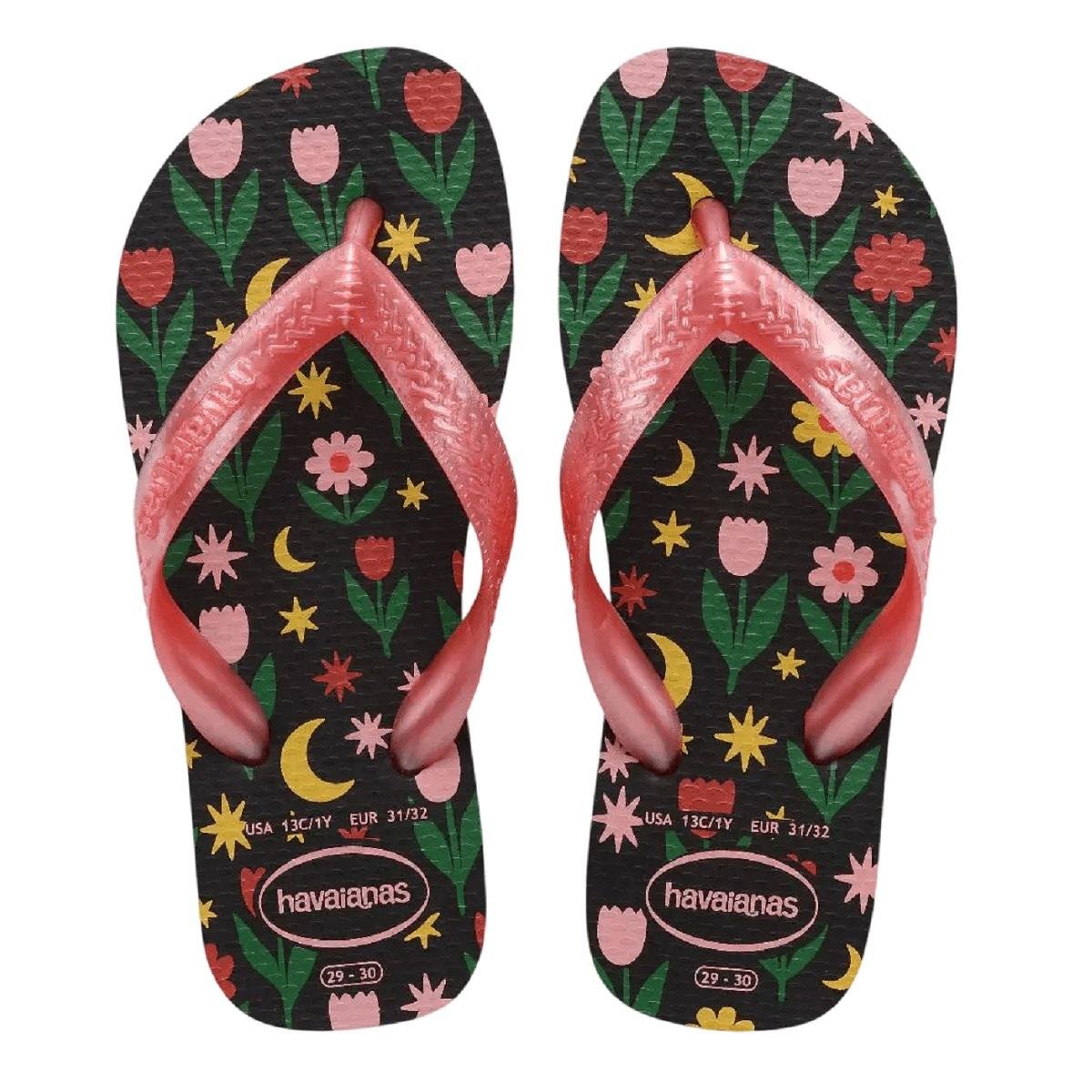 Chinelo Infantil Menina Havaianas Kids Flores 4000052 Preto