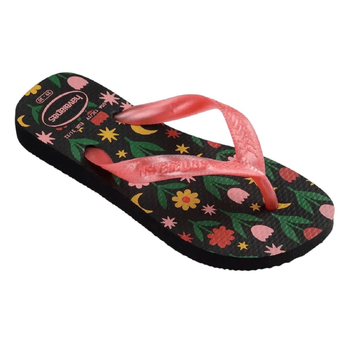 Chinelo Infantil Menina Havaianas Kids Flores 4000052 Preto Preto 3