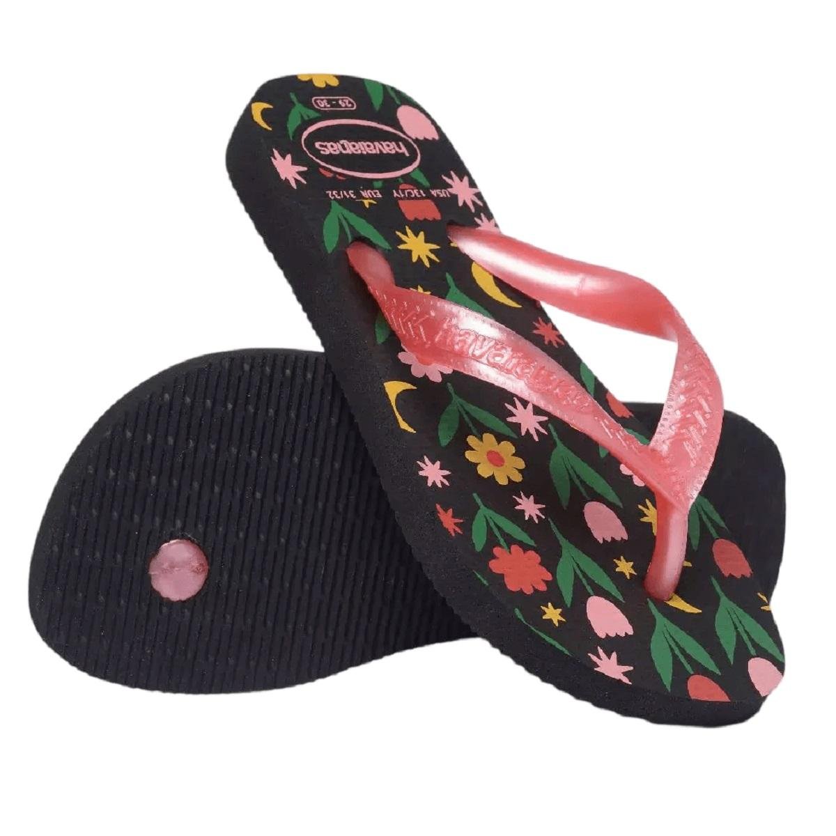 Chinelo Infantil Menina Havaianas Kids Flores 4000052 Preto Preto 4
