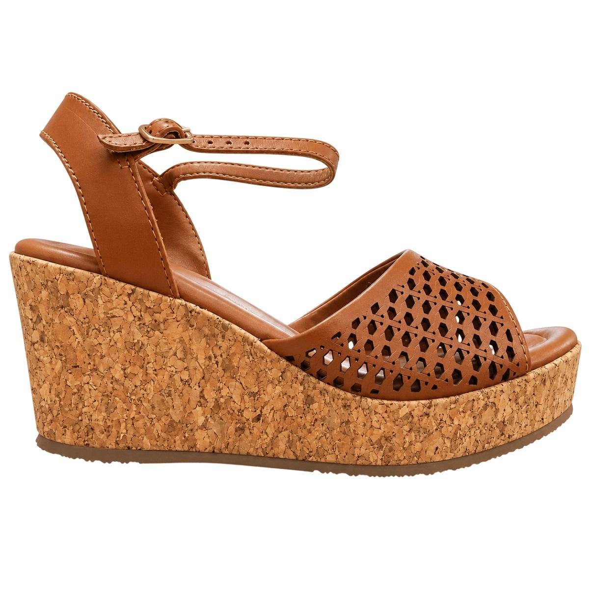 Sandália Anabela Peep Toe Feminina Bottero 380942 Caramelo