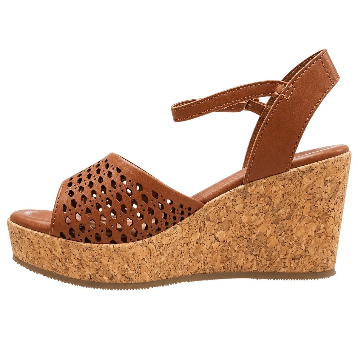 Sandália Anabela Peep Toe Feminina Bottero 380942 Caramelo Marrom 2
