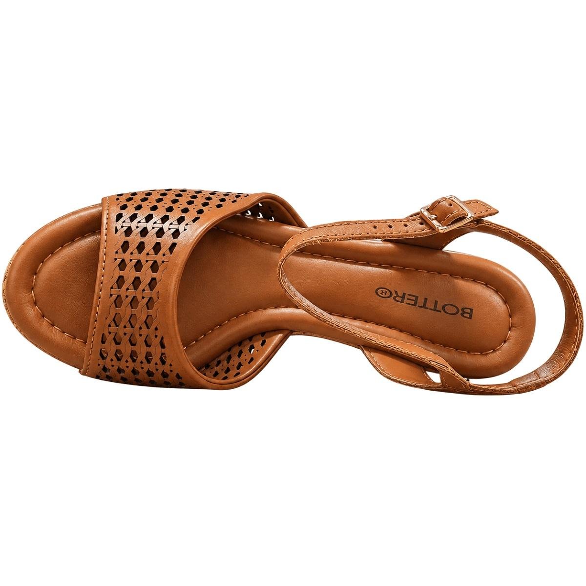Sandália Anabela Peep Toe Feminina Bottero 380942 Caramelo Marrom 3