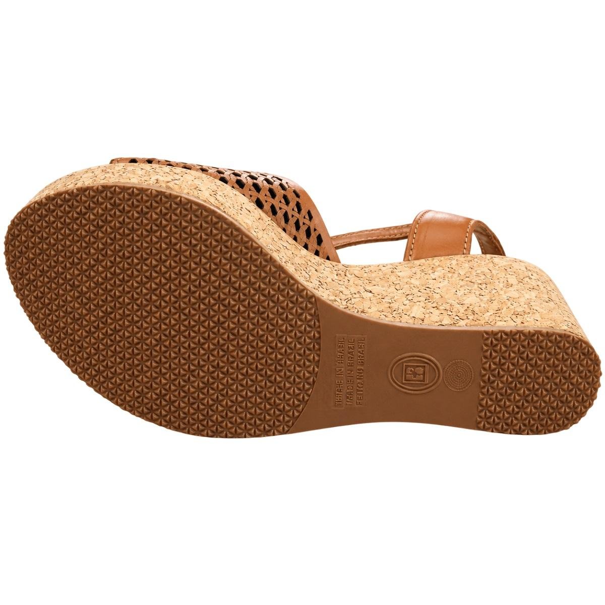 Sandália Anabela Peep Toe Feminina Bottero 380942 Caramelo Marrom 4