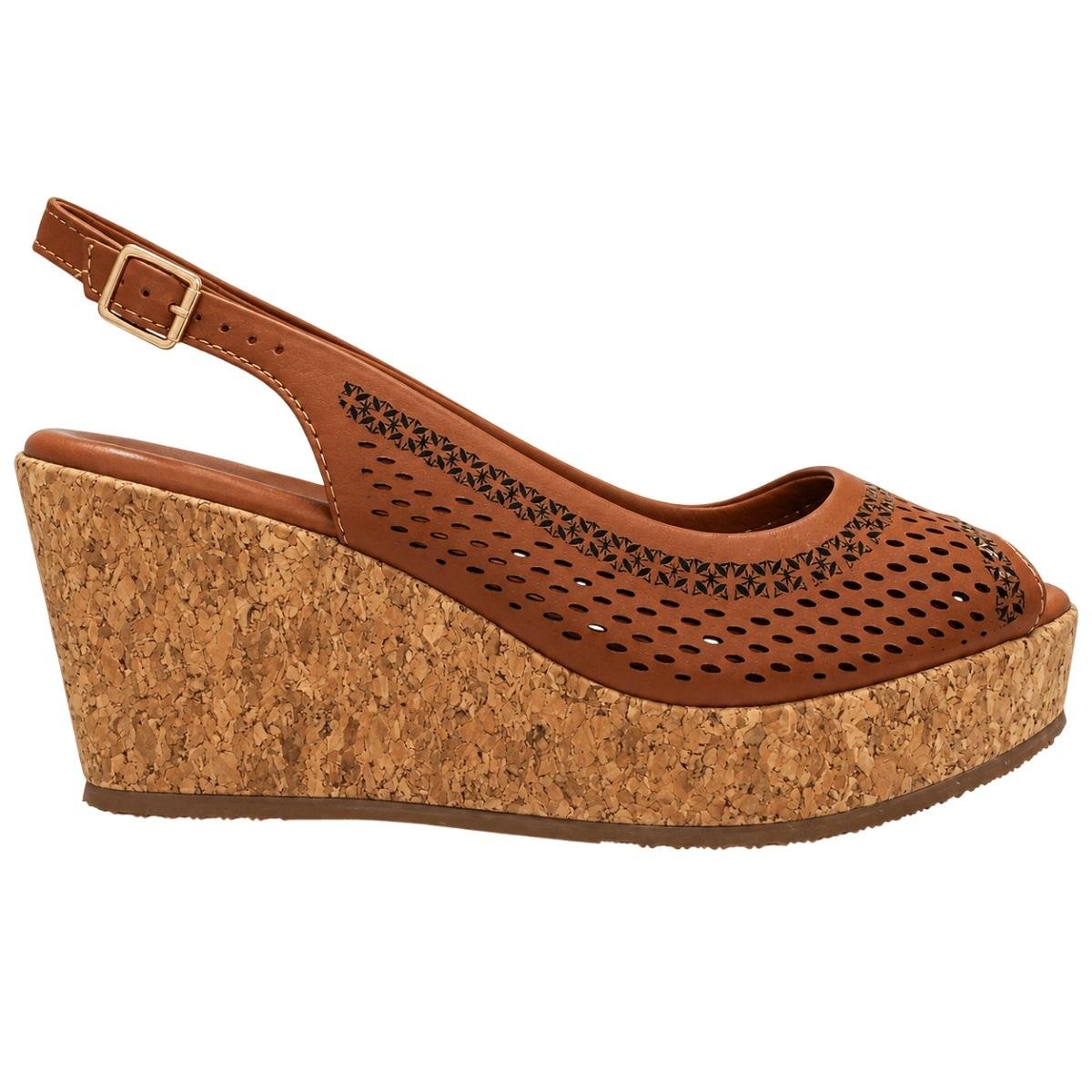 Sandália Anabela Peep Toe Feminina Bottero 380941 Caramelo