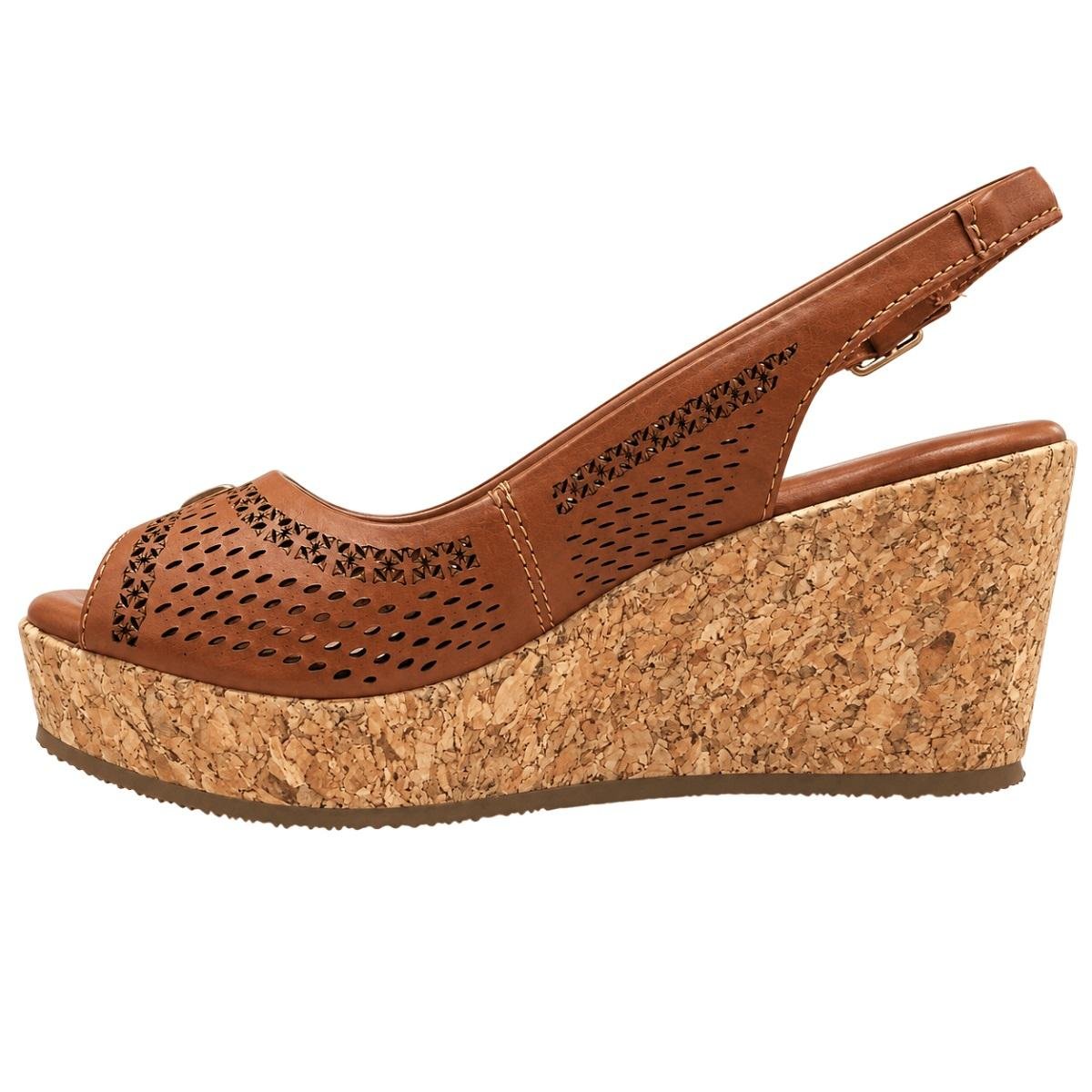 Sandália Anabela Peep Toe Feminina Bottero 380941 Caramelo Marrom 2