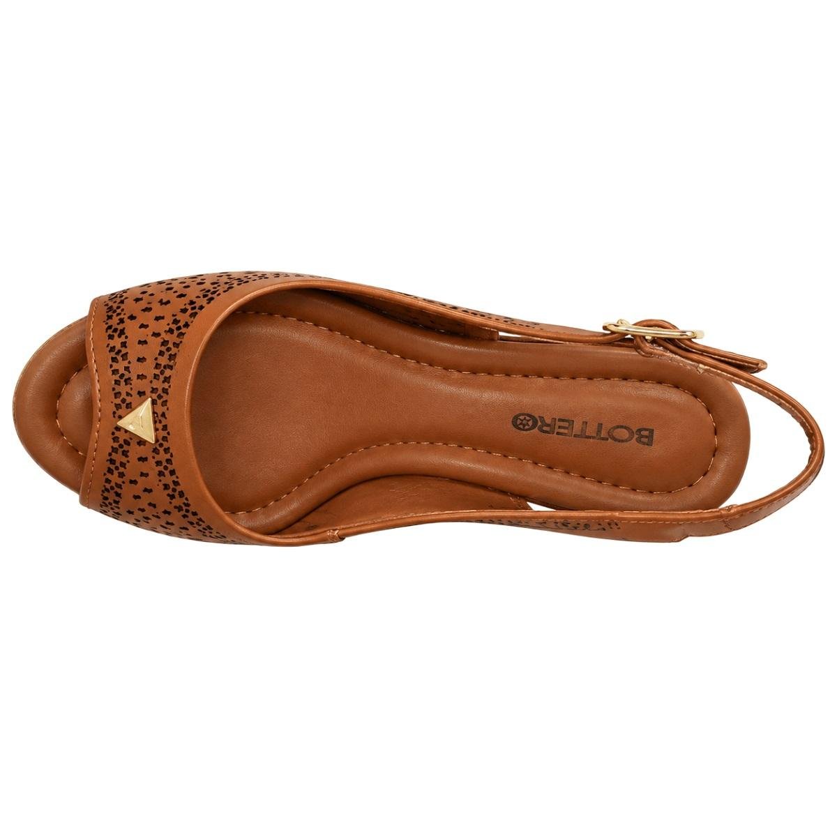 Sandália Anabela Peep Toe Feminina Bottero 380941 Caramelo Marrom 3