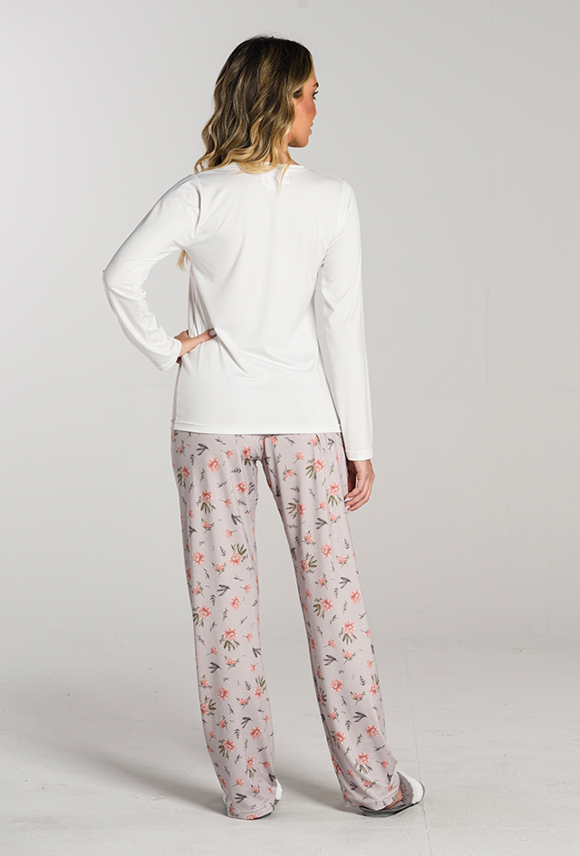 Pijama Floral e Listra - Toque Sleep Wear Branco 3