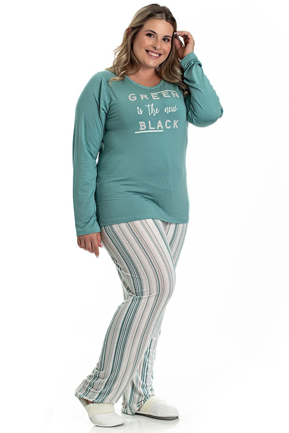Pijama Feminino Longo Green - Toque Plus Size