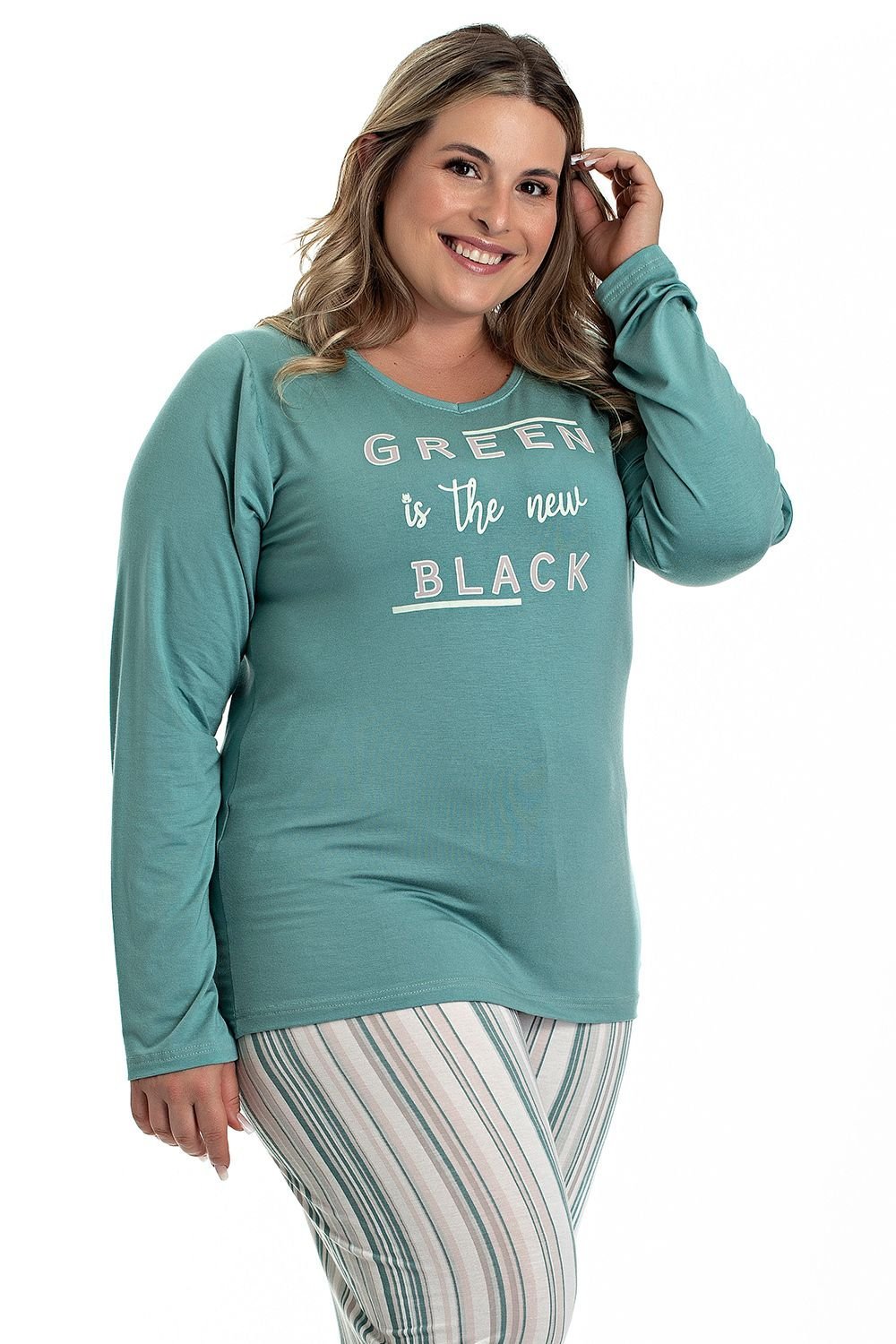 Pijama Feminino Longo Green - Toque Plus Size Verde 2