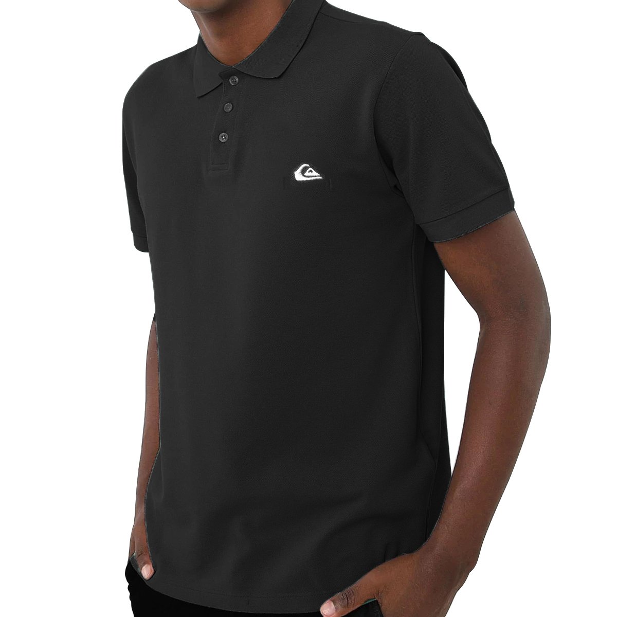 Camisa Polo Quiksilver Embroidery Piquet Preta Logo Cinza Preto 3