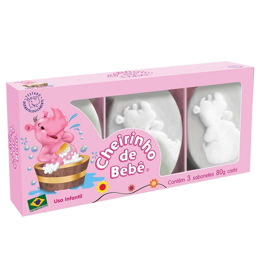 Sabonete Infantil Cheirinho De Bebe Rosa 3 Unidades ÚNICO 1