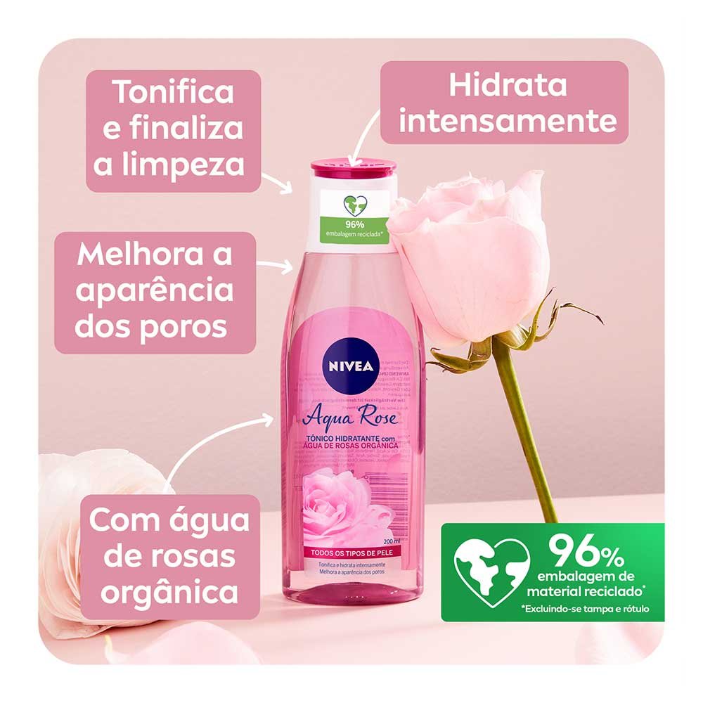 Tônico Facial Nivea Aqua Rosé Rosas Ogânicas 200ml 200ml 3