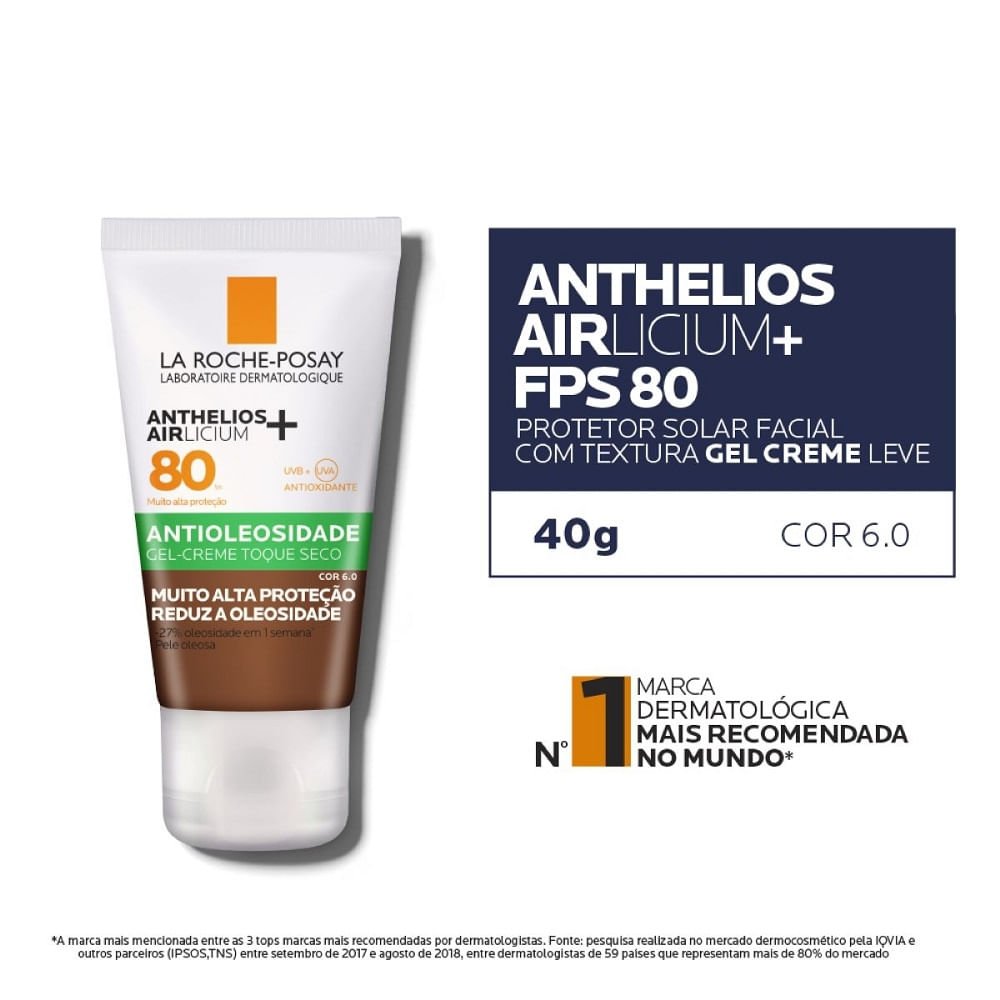 Protetor Solar Facial Anthelios Airlicium + fps 80 Com Cor 6.0 40g Cor 6.0 4