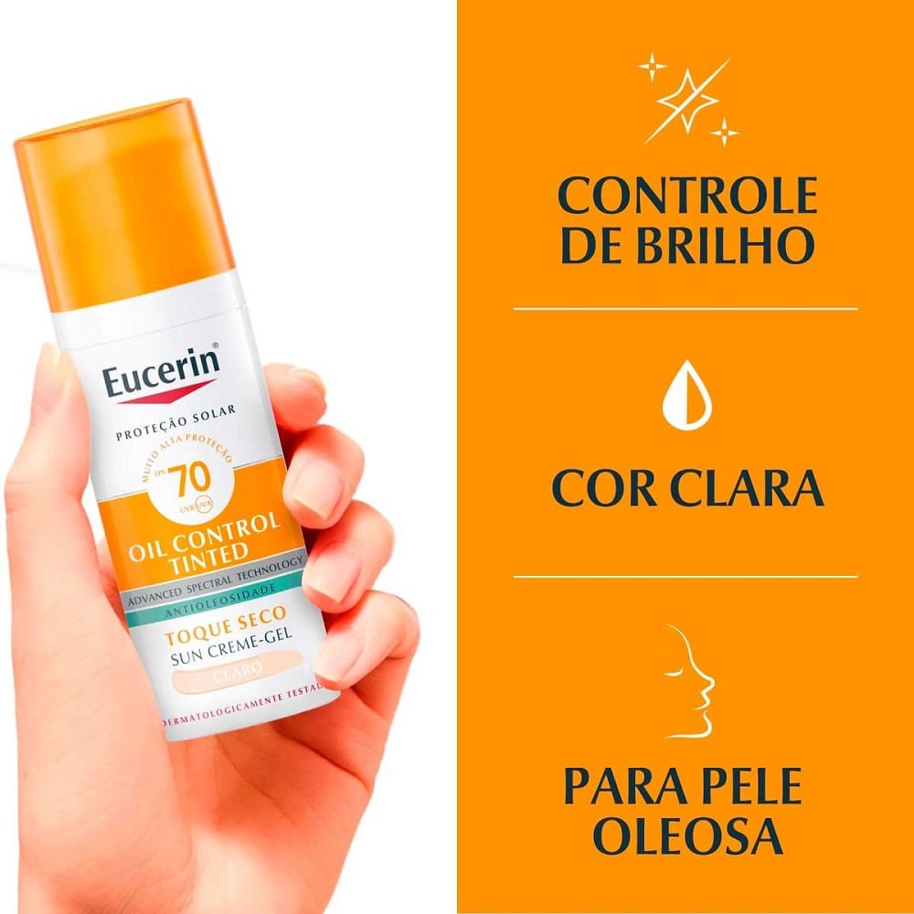 Protetor Solar Facial Eucerin Sun Oil Control Tinted Claro fps 70 50g Claro 3