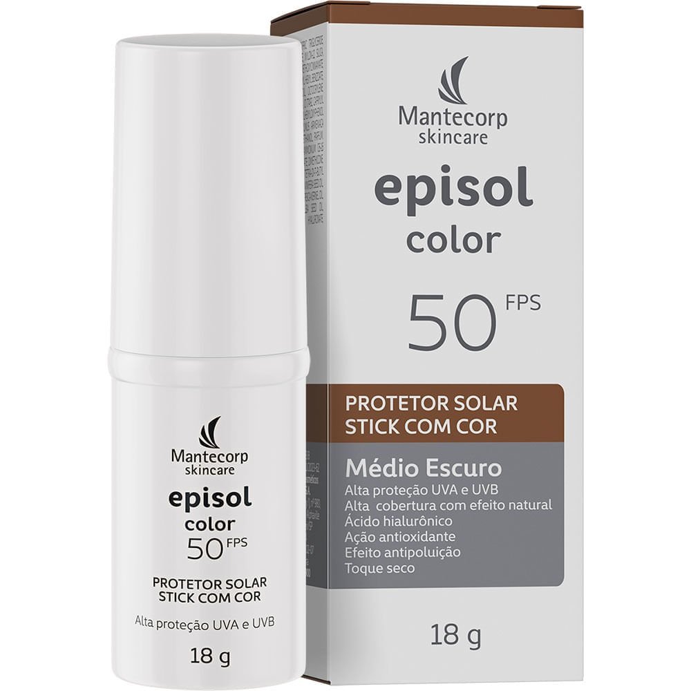 Protetor Solar Facial Episol Color Stick FPS50 Médio Escuro 18g Médio Escuro 2