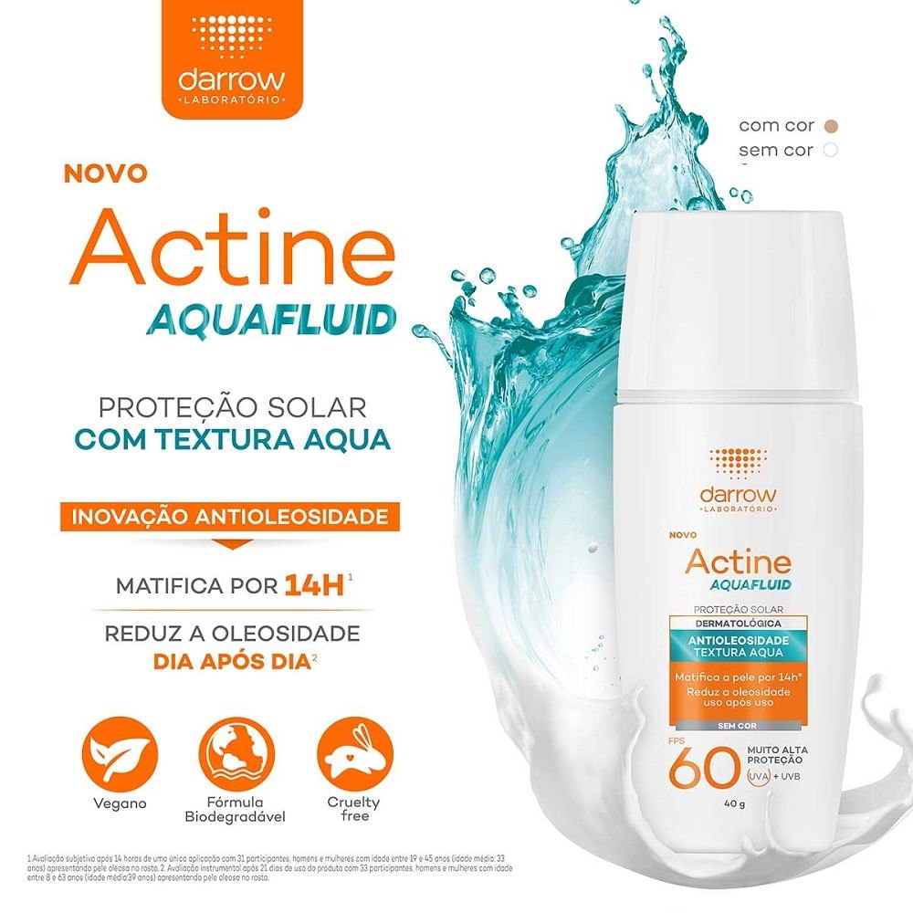 Protetor Solar Actine Aquafluide Sem Cor Fps 60 40g 40g 3
