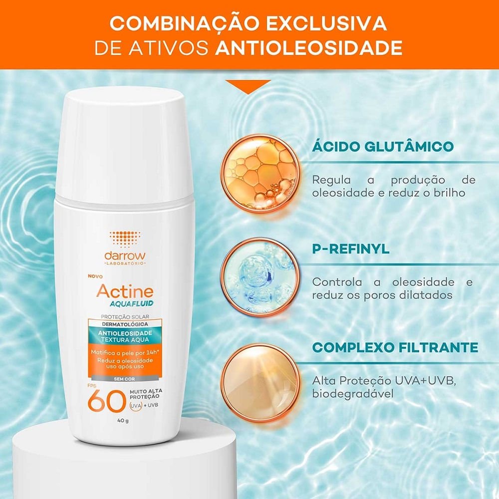 Protetor Solar Actine Aquafluide Sem Cor Fps 60 40g 40g 4