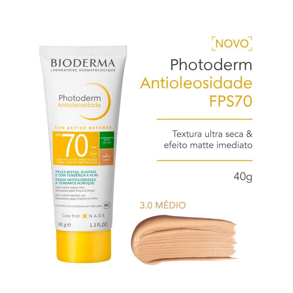 Protetor Solar Facial Bioderma Photoderm Antioleosidade Fps 70 Cor 3 Médio 40g Cor 3 Médio 2