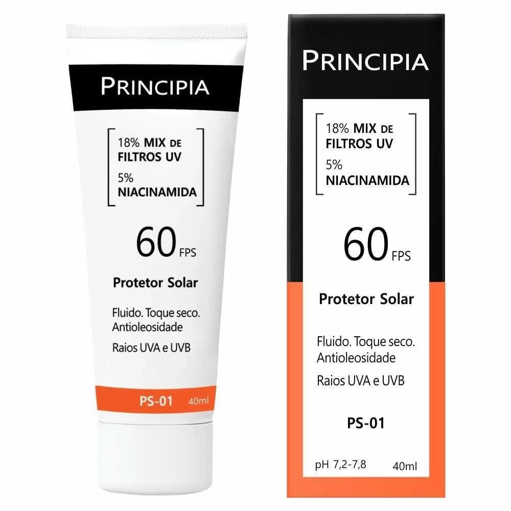 Protetor Solar Facial Principia 18% Mix de Filtros UV + 5% Niacinamida FPS60 PS-01 40ml