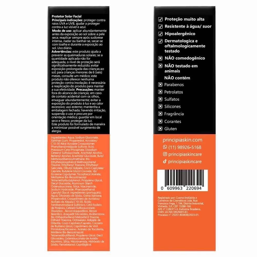 Protetor Solar Facial Principia 18% Mix de Filtros UV + 5% Niacinamida FPS60 PS-01 40ml ÚNICO 2