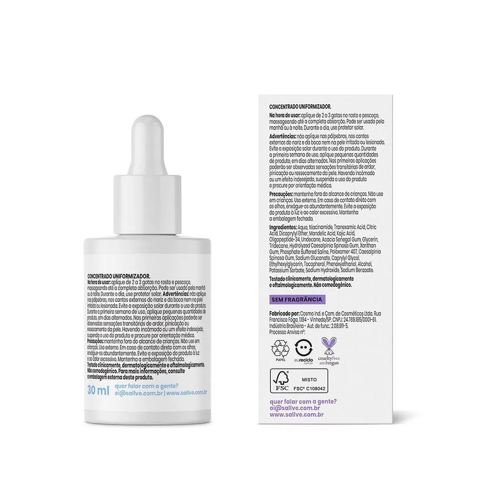 Sérum Facial Concentrado Sallve Super Niacinamida 20% Com Peptídeo Uniformizador 30ml 30ml 2