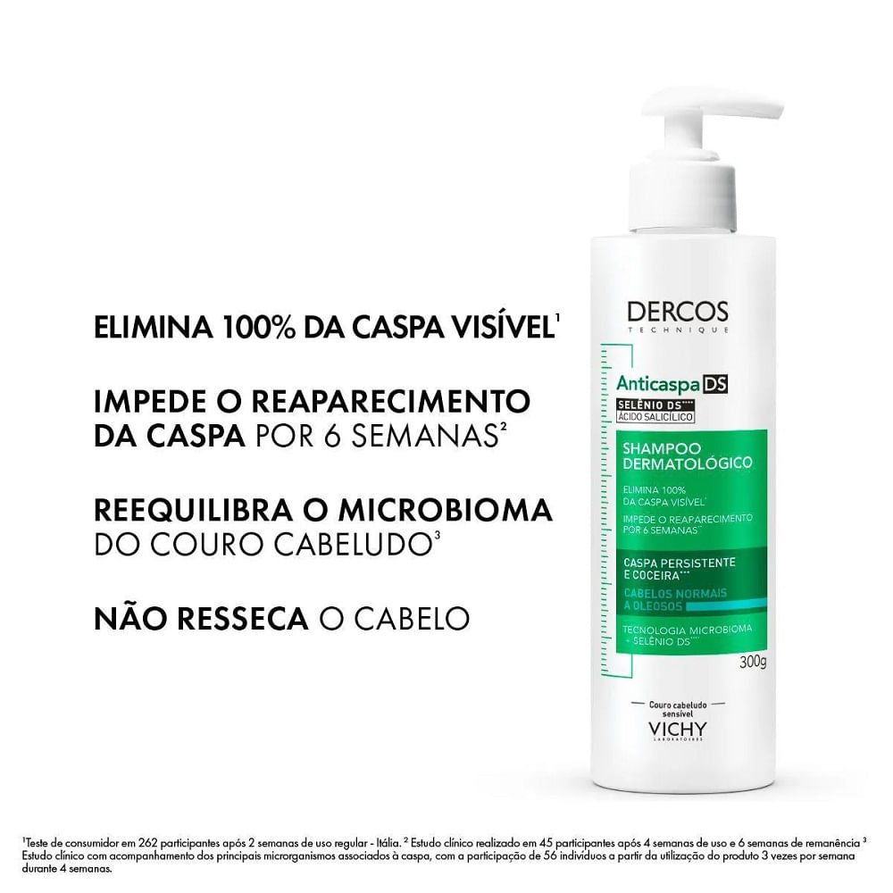 Shampoo Anticaspa Ds Vichy Dercos Oily Cabelos Normais a Oleosos 300g 300g 3