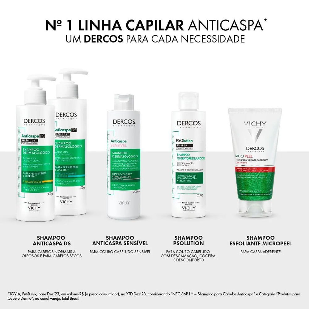 Shampoo Anticaspa Ds Vichy Dercos Oily Cabelos Normais a Oleosos 300g 300g 5