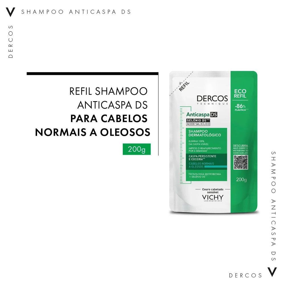 Refil Shampoo Anticaspa Ds Vichy Dercos Oily Cabelos Normais a Oleosos 200g 200g 3