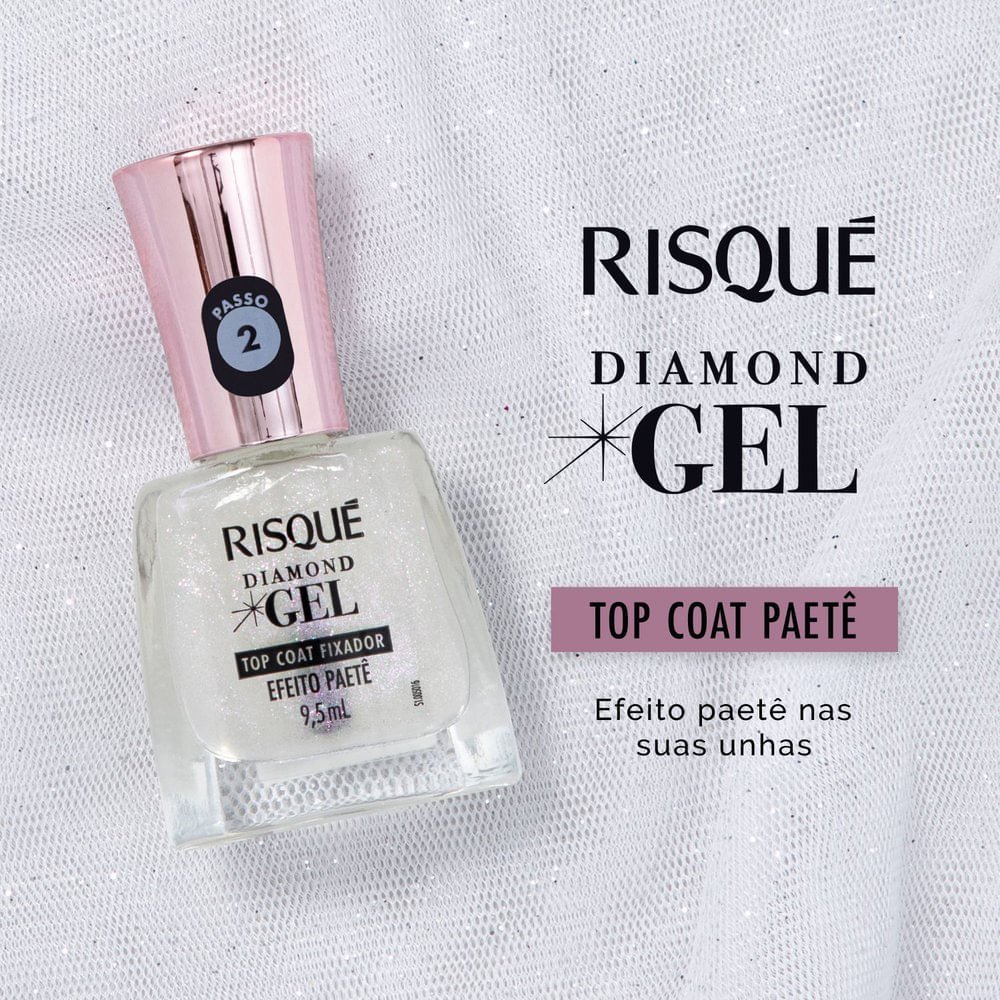 Esmalte Risqué Diamond Gel Top Coat Fixador Efeito Paetê 9,5ml 9,5ml 2