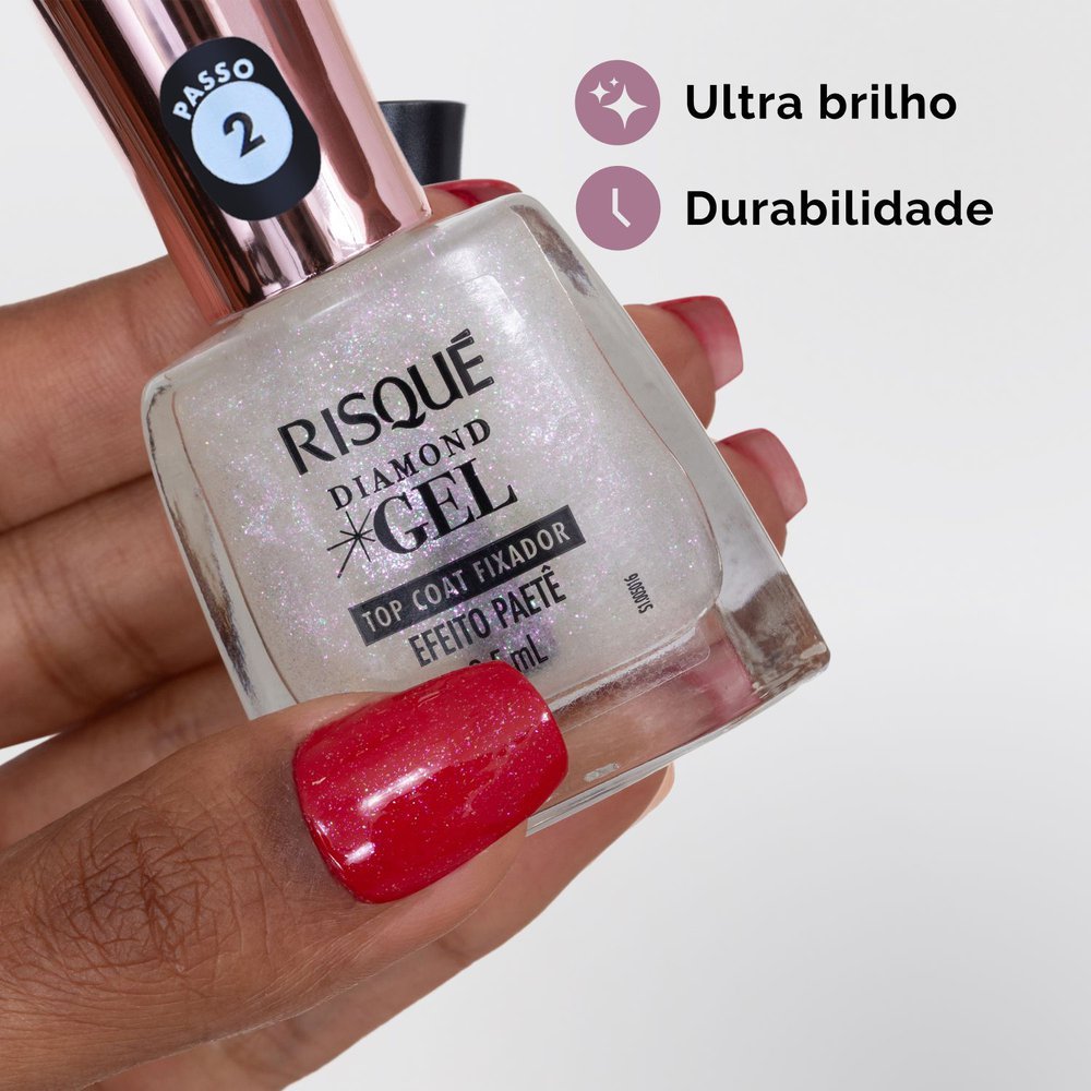 Esmalte Risqué Diamond Gel Top Coat Fixador Efeito Paetê 9,5ml 9,5ml 3