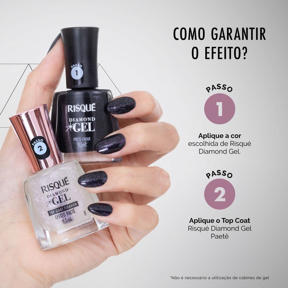 Esmalte Risqué Diamond Gel Top Coat Fixador Efeito Paetê 9,5ml 9,5ml 7