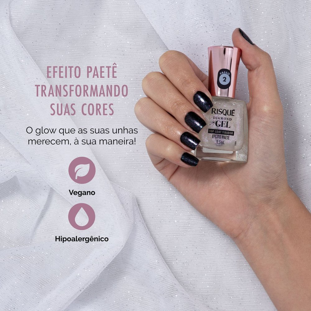 Esmalte Risqué Diamond Gel Top Coat Fixador Efeito Paetê 9,5ml 9,5ml 8