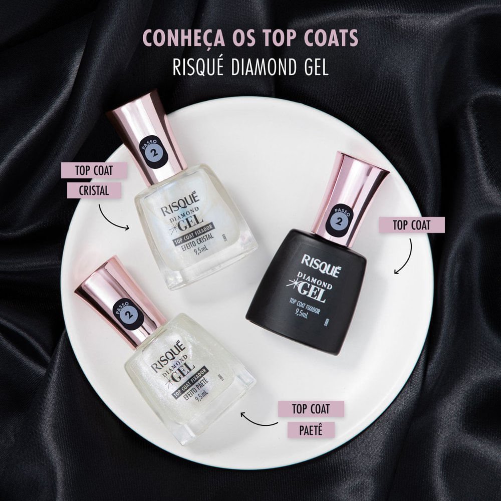Esmalte Risqué Diamond Gel Top Coat Fixador Efeito Paetê 9,5ml 9,5ml 10