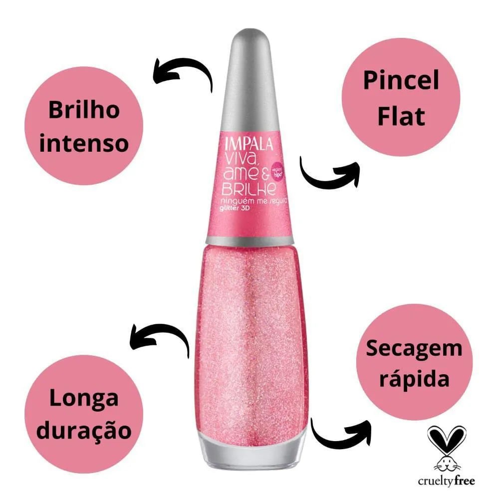 Esmalte Impala Viva Ame e Brilhe Glitter 3D Ninguém Me Segura 7,5ml Ninguem Me Segura 2