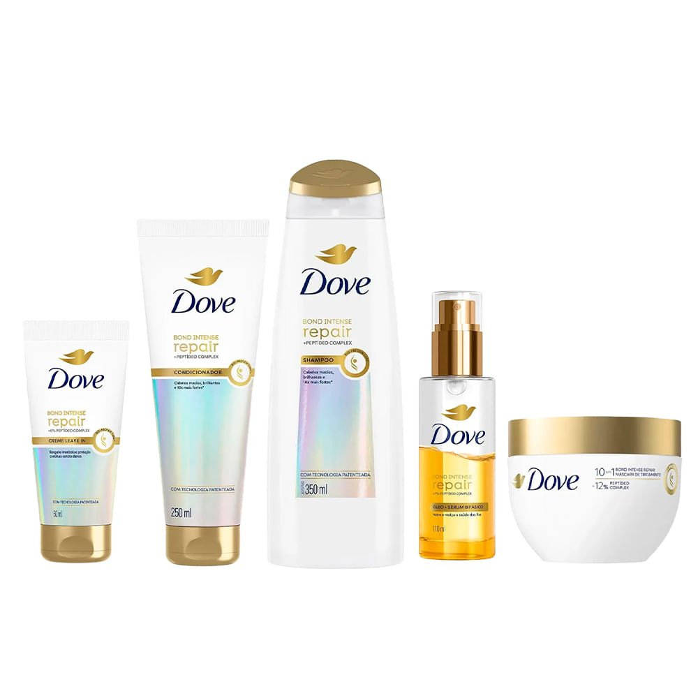 Kit Shampoo Dove Bond Intense 350ml +Máscara Capilar 250g + Condicionador 250ml + Leave-in 50ml + Óleo Bifásico 110ml