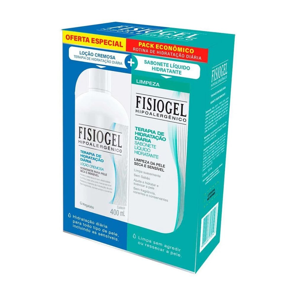 Fisiogel Terapia de Hidratação Diária Loção Cremosa 400ml + Sabonete Líquido 150ml ÚNICO 2