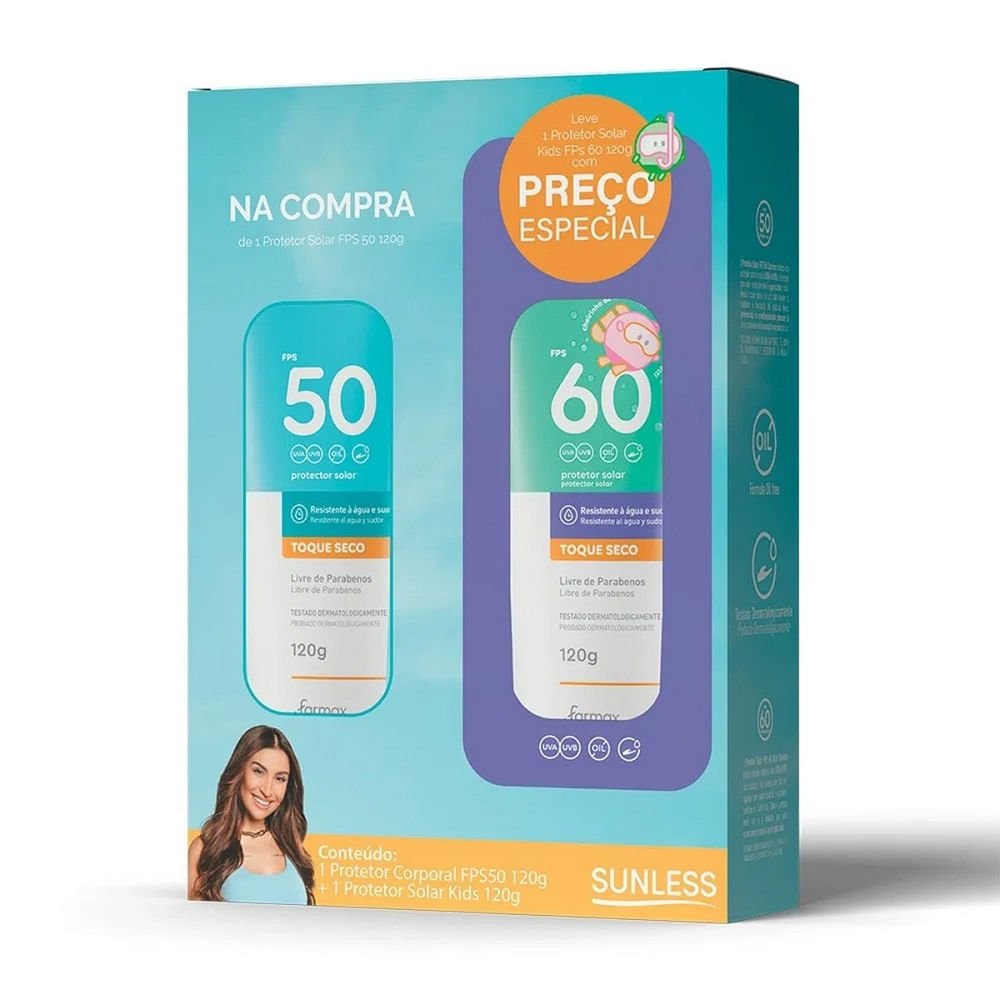 Protetor Solar Corporal Sunless Fps50 120g + Protetor Solar Facial Kids Fps60 120g
