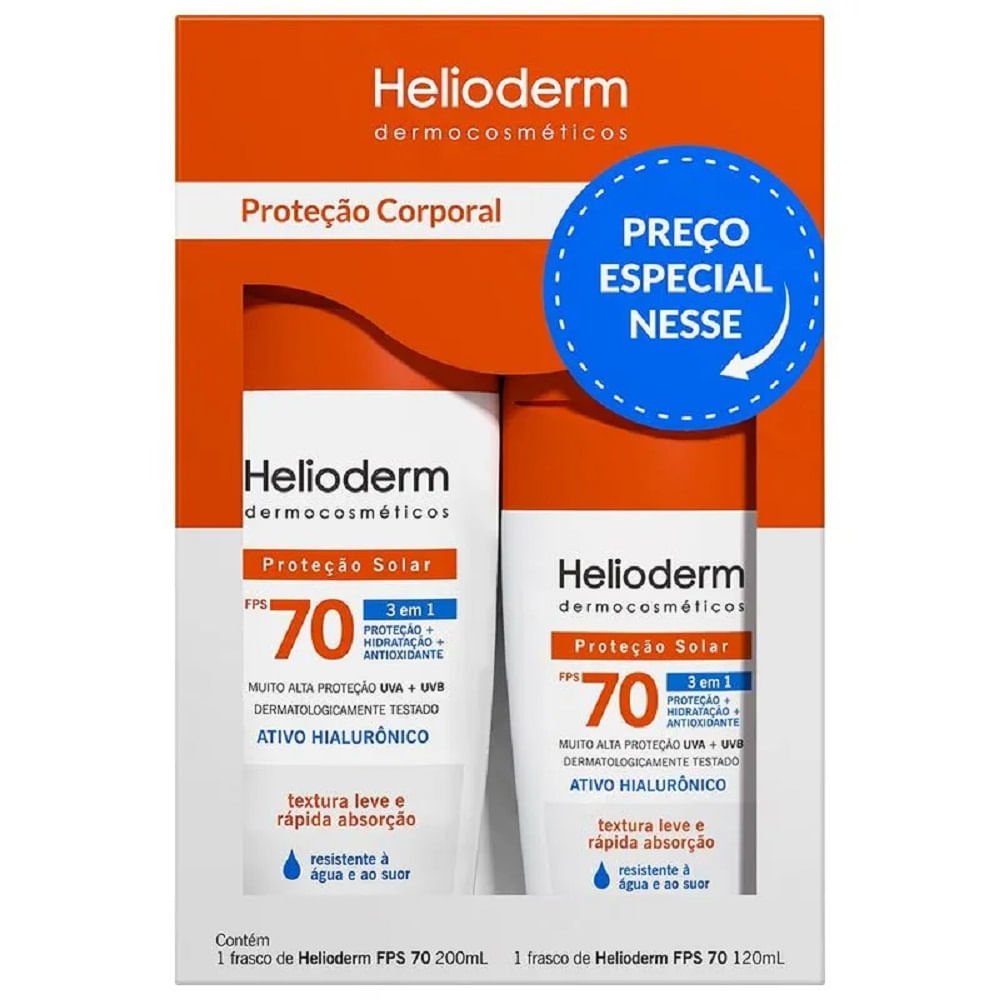 Kit Helioderm Protetor Solar Corporal FPS70 200ml + Protetor Solar Corporal FPS70 120ml