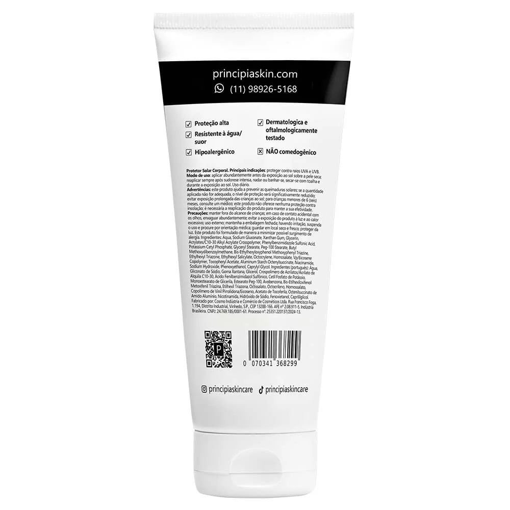 Protetor Solar Corporal Principia FPS45 24% Filtros UV +2% Niacinamida PS-03 200ml 200ml 2