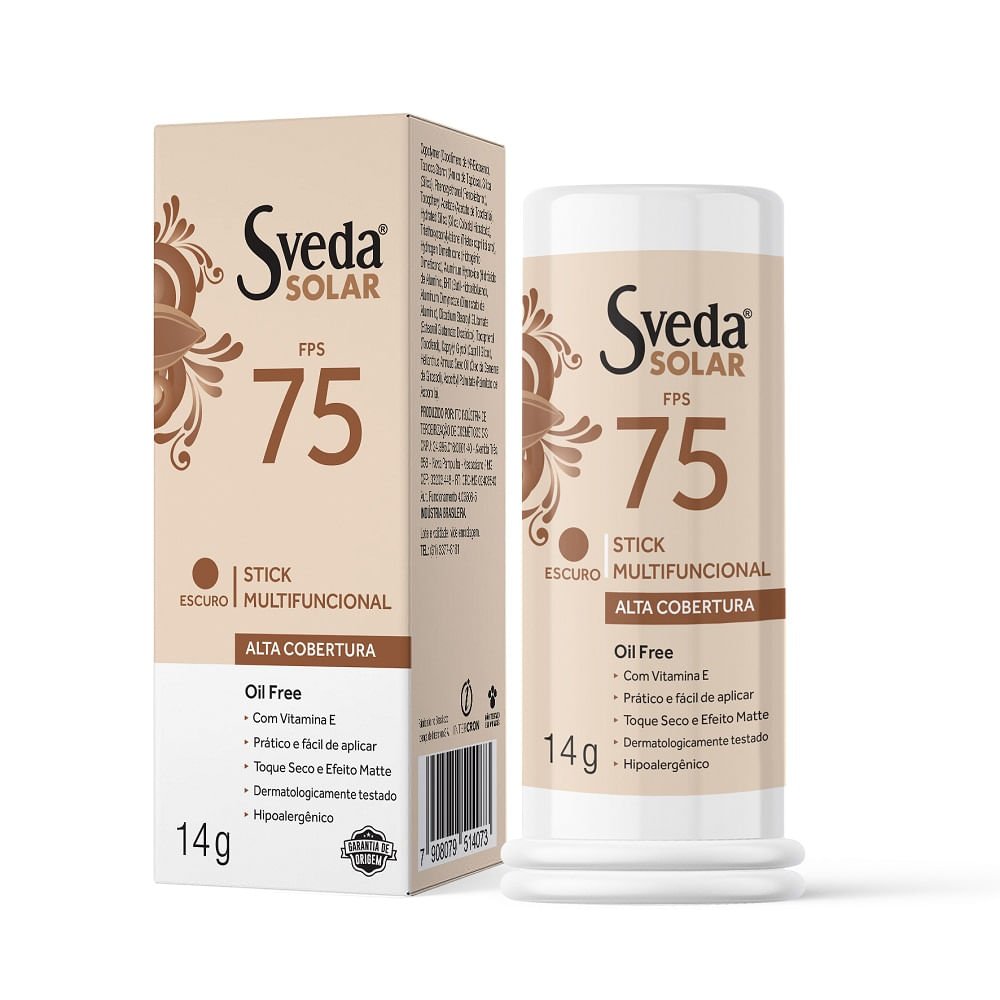 Protetor Solar Sveda Stick Multifuncional Cor Escuro Fps75 14g