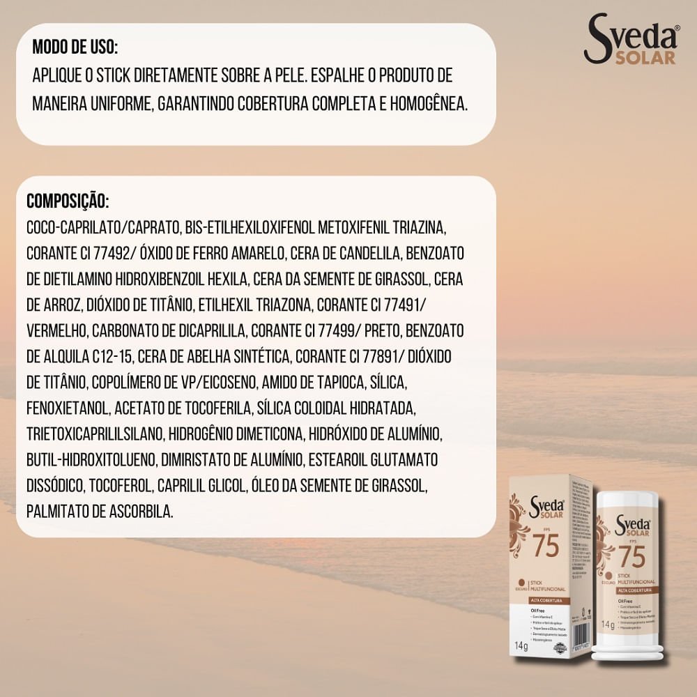 Protetor Solar Sveda Stick Multifuncional Cor Escuro Fps75 14g 14g 3