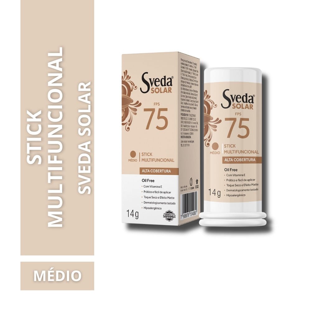 Protetor Solar Sveda Stick Multifuncional Cor Médio Fps75 14g 14g 2