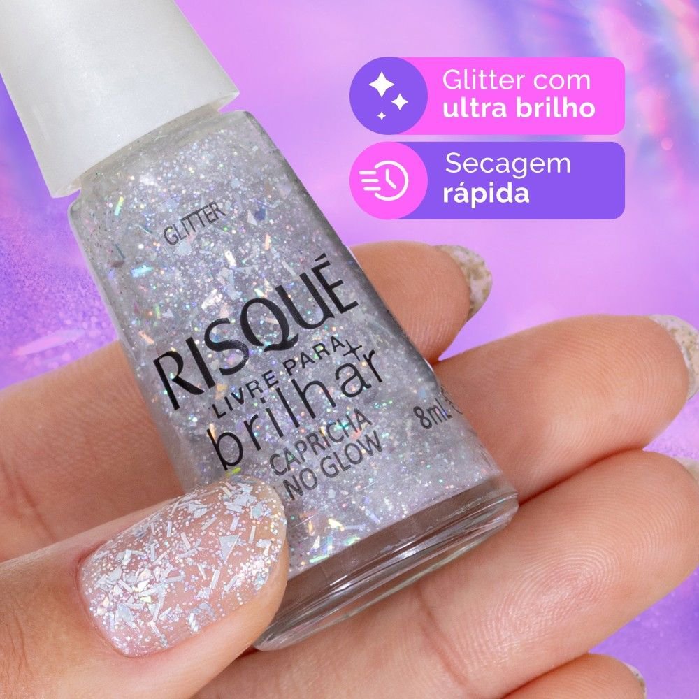 Esmalte Risqué Livre para Brilhar Glitter Capricha no Glow 8ml Capricha no Glow 3