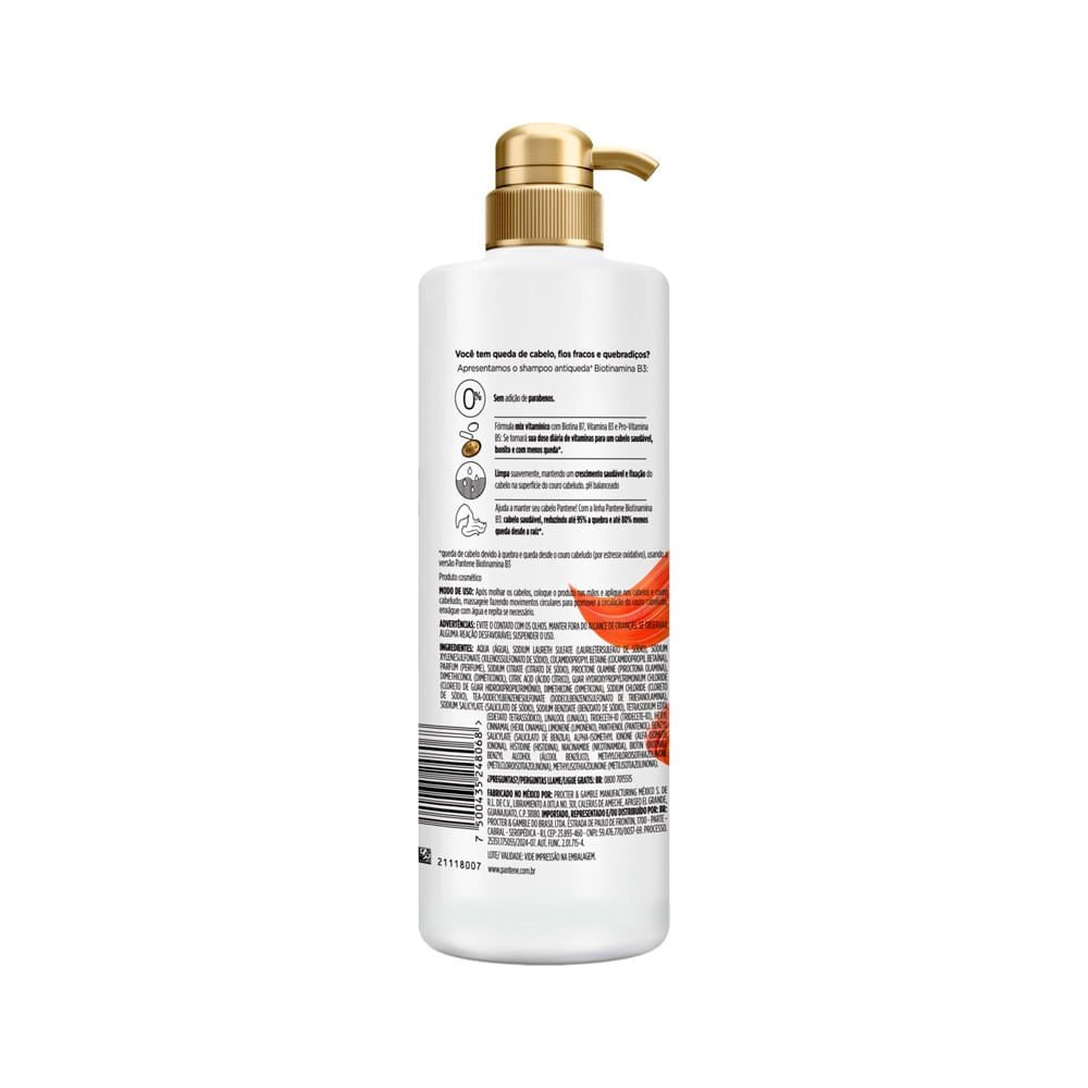 Shampoo Pantene Biotinamina B3 Antiqueda e Nutrição 510ml 510ml 2