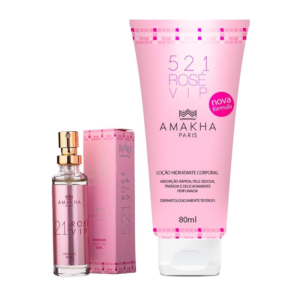 Kit Desodorante 521 Vip Rosé Amakha 15ml + Hidratante Corporal 80ml