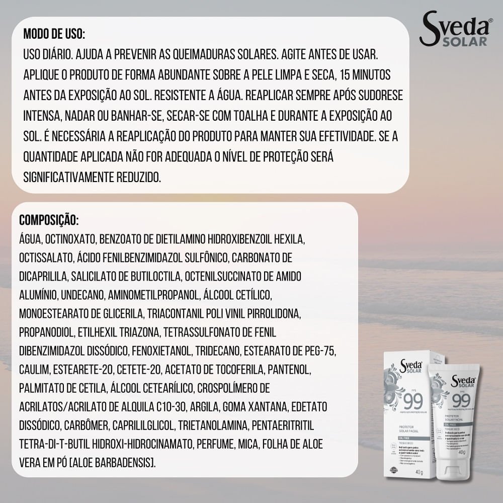 Protetor Solar Facial Sveda Fps99 40g 40g 3