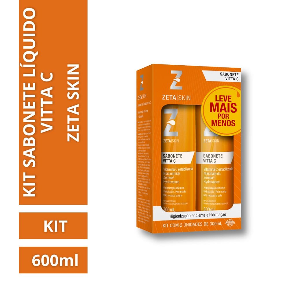 Kit Sabonete Líquido Facial Zeta Skin Vitta C 2 Unidades 300ml Cada ÚNICO 2