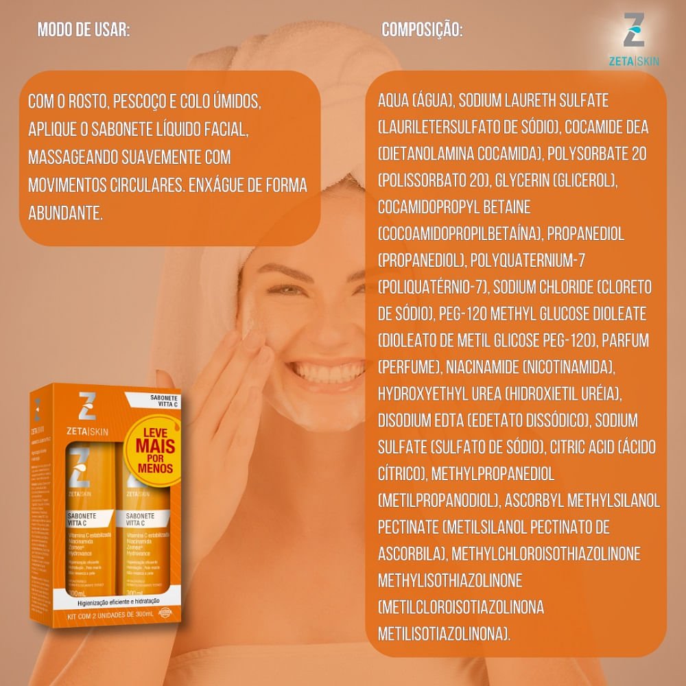 Kit Sabonete Líquido Facial Zeta Skin Vitta C 2 Unidades 300ml Cada ÚNICO 3