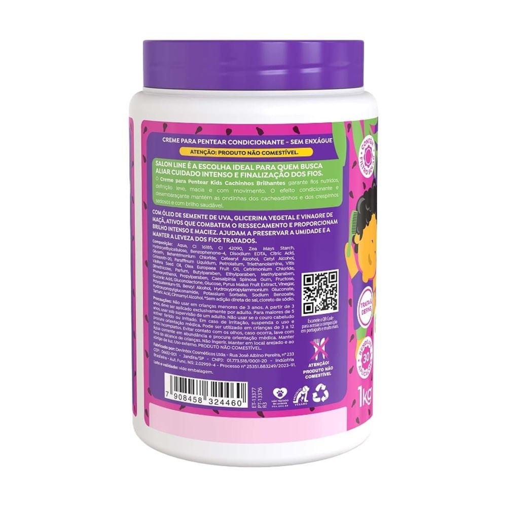 Creme de Pentear Salon Line Kids Cachinhos Brilhantes Uva 1kg 1kg 3