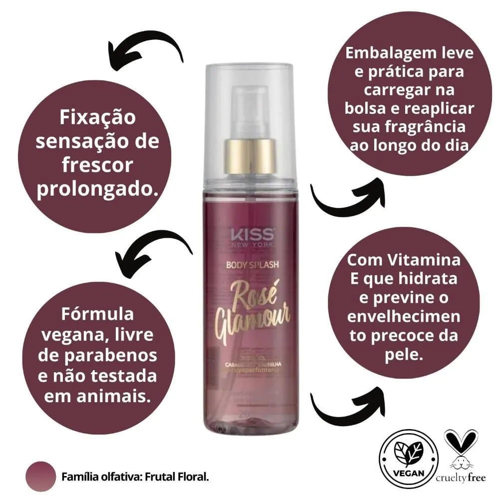 Body Splash Kiss New York Rosé Glamour 200ml 200ml 2